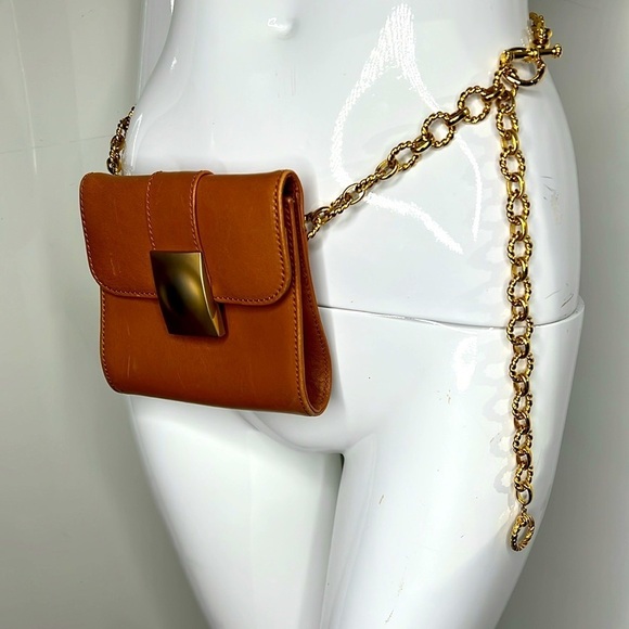 Americana by Sharif Leather Large Link Chain Belt Crossbody Bag - Picture 1 of 15